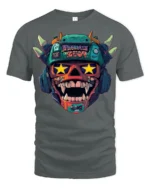 Crazy Monster Skull Headphones Graphic T Shirt Street Art Style - gray t-shirt on white background