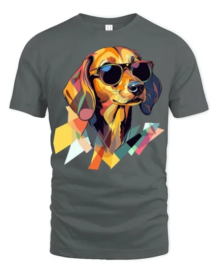 Cool Dachshund With Sunglasses Graphic T Shirt Colorful Style - gray t-shirt on white background