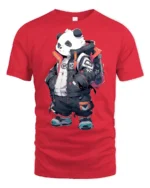 Cool Streetwear Panda Graphic T Shirt Urban Fashion Style - red t-shirt on white background