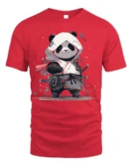 Cute Samurai Panda Graphic T Shirt Japanese Style Warrior Design - red t-shirt on white background