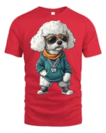 Stylish Rapper Poodle Graphic T Shirt Cool Street Vibe Design - red t-shirt on white background