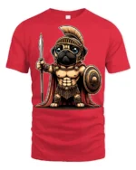 Cute Spartan Pug Warrior Graphic T Shirt Funny Ancient Hero Style - red t-shirt on white background