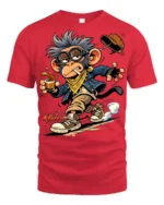Crazy Monkey Skater Coffee Graphic T Shirt Urban Cartoon Vibe - red t-shirt on white background