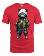 Cool Tactical Panda Graphic T Shirt Streetwear Ninja Style - red t-shirt on white background