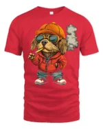 Hip Hop Dog With Sunglasses Graphic T Shirt Urban Funny Style - red t-shirt on white background