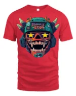 Crazy Monster Skull Headphones Graphic T Shirt Street Art Style - red t-shirt on white background