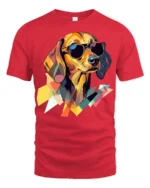 Cool Dachshund With Sunglasses Graphic T Shirt Colorful Style - red t-shirt on white background