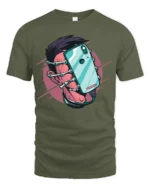 Skeleton Hand Phone Grip Graphic T Shirt Retro Street Style - military green t-shirt on white background