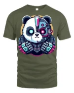 Cyberpunk Panda Robot Graphic T Shirt Futuristic Tech Style - military green t-shirt on white background