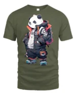 Cool Streetwear Panda Graphic T Shirt Urban Fashion Style - military green t-shirt on white background