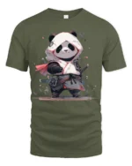 Cute Samurai Panda Graphic T Shirt Japanese Style Warrior Design - military green t-shirt on white background