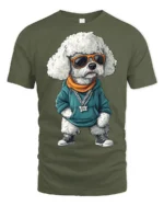 Stylish Rapper Poodle Graphic T Shirt Cool Street Vibe Design - military green t-shirt on white background