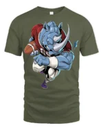 Tough Rhino Football Graphic T Shirt Funny Sports Fan Design - military green t-shirt on white background