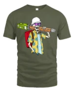 Funny Skeleton Student With Giant Pencil Graphic T Shirt Humor Style - military green t-shirt on white background