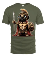 Cute Spartan Pug Warrior Graphic T Shirt Funny Ancient Hero Style - military green t-shirt on white background