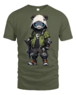 Cool Tactical Panda Graphic T Shirt Streetwear Ninja Style - military green t-shirt on white background