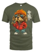 Hip Hop Dog With Sunglasses Graphic T Shirt Urban Funny Style - military green t-shirt on white background