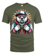 Cool Hip Hop Panda Graphic T Shirt Streetwear Urban Style - military green t-shirt on white background