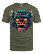 Crazy Monster Skull Headphones Graphic T Shirt Street Art Style - military green t-shirt on white background
