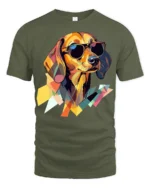 Cool Dachshund With Sunglasses Graphic T Shirt Colorful Style - military green t-shirt on white background