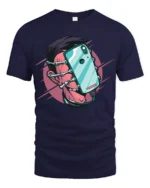 Skeleton Hand Phone Grip Graphic T Shirt Retro Street Style - navy t-shirt on white background