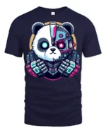 Cyberpunk Panda Robot Graphic T Shirt Futuristic Tech Style - navy t-shirt on white background