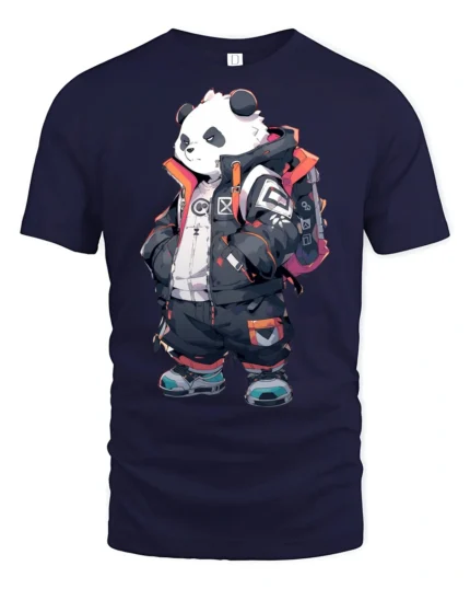 Cool Streetwear Panda Graphic T Shirt Urban Fashion Style - navy t-shirt on white background
