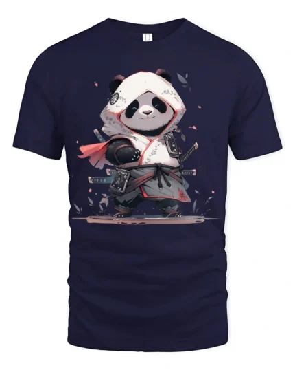 Cute Samurai Panda Graphic T Shirt Japanese Style Warrior Design - navy t-shirt on white background