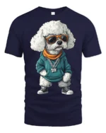 Stylish Rapper Poodle Graphic T Shirt Cool Street Vibe Design - navy t-shirt on white background