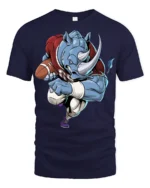 Tough Rhino Football Graphic T Shirt Funny Sports Fan Design - navy t-shirt on white background