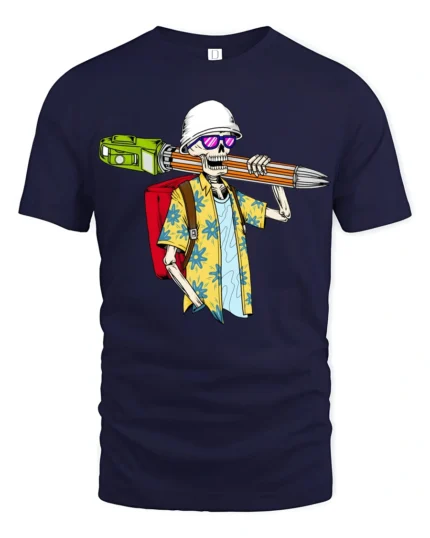 Funny Skeleton Student With Giant Pencil Graphic T Shirt Humor Style - navy t-shirt on white background