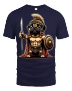 Cute Spartan Pug Warrior Graphic T Shirt Funny Ancient Hero Style - navy t-shirt on white background