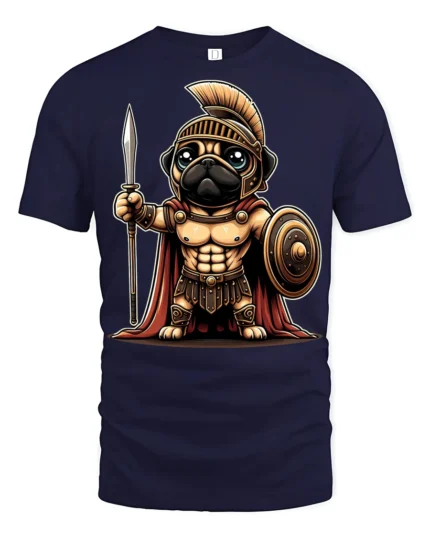 Cute Spartan Pug Warrior Graphic T Shirt Funny Ancient Hero Style - navy t-shirt on white background