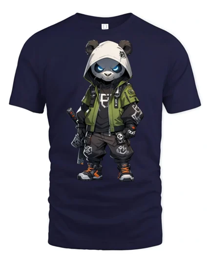 Cool Tactical Panda Graphic T Shirt Streetwear Ninja Style - navy t-shirt on white background
