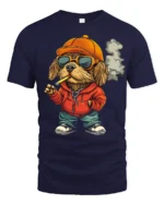 Hip Hop Dog With Sunglasses Graphic T Shirt Urban Funny Style - navy t-shirt on white background