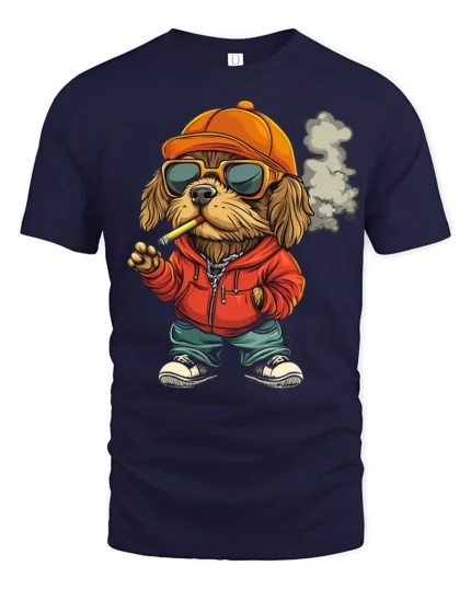 Hip Hop Dog With Sunglasses Graphic T Shirt Urban Funny Style - navy t-shirt on white background