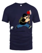 Funny Lumberjack Running With Axe Graphic T Shirt Cartoon Style - navy t-shirt on white background