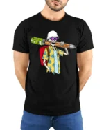 Funny Skeleton Student With Giant Pencil Graphic T Shirt Humor Style - model wearing black tee with hands behind back