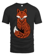 Cute Folk Art Fox Floral Pattern Nature Inspired Graphic T Shirt - black t-shirt on white background