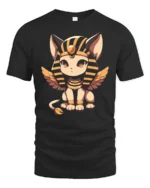 Kawaii Egyptian Cat Goddess Winged Sphinx Graphic T Shirt - black t-shirt on white background