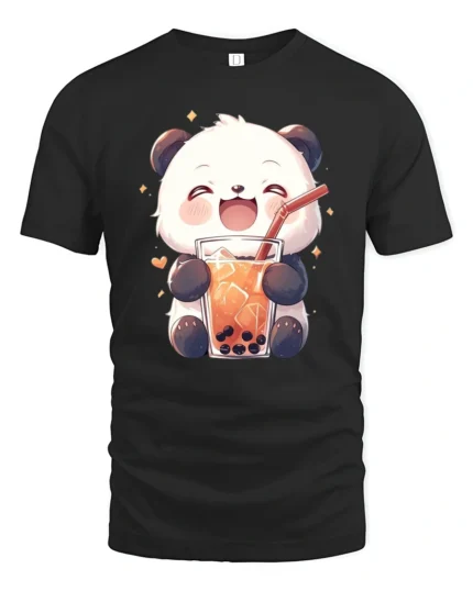 Cute Panda Bubble Tea Lover Kawaii Drink Graphic T Shirt - black t-shirt on white background