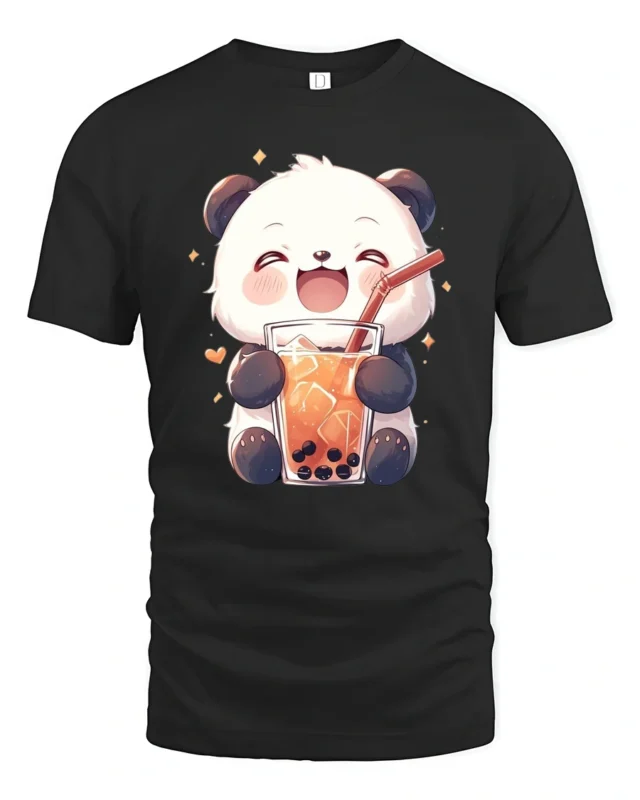 Cute Panda Bubble Tea Lover Kawaii Drink Graphic T Shirt - black t-shirt on white background