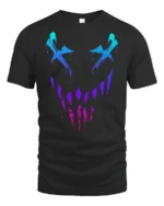 Neon Glitch Evil Smile Face Dark Aesthetic Graphic T Shirt - black t-shirt on white background