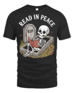 Funny Read In Peace Skeleton Graphic T Shirt Book Lover Humor - black t-shirt on white background