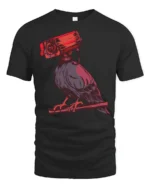 Paranoid Raven Security Camera Head Dark Humor Graphic T Shirt - black t-shirt on white background