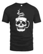 Cool Skull Coffee Lover Graphic T Shirt Minimalist Design - black t-shirt on white background