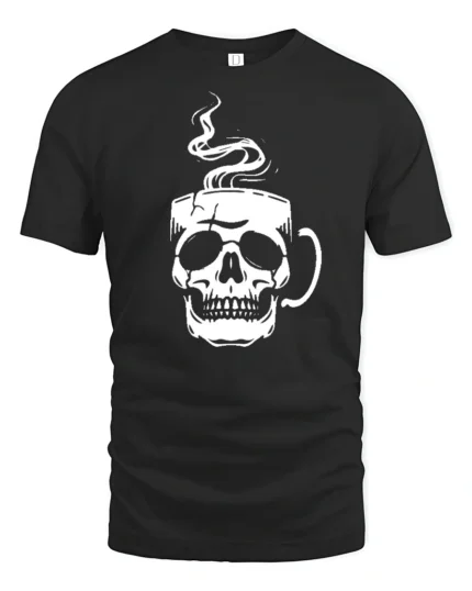 Cool Skull Coffee Lover Graphic T Shirt Minimalist Design - black t-shirt on white background