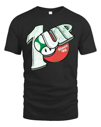 Level Up Since 85 Retro Gaming Mushroom Graphic T Shirt - black t-shirt on white background