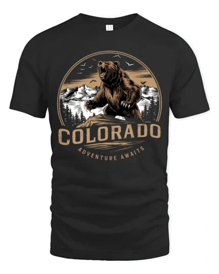 Colorado Adventure Awaits Bear Mountain Vintage Graphic T Shirt - black t-shirt on white background