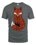 Cute Folk Art Fox Floral Pattern Nature Inspired Graphic T Shirt - gray t-shirt on white background